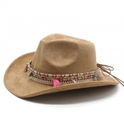 Bohemian European and American style suede western cowboy hat, rolled brim, Tibetan-style jazz hat for ethnic minorities Bohemian European and American style suede western cowboy hat, rolled brim, Tibetan-style jazz hat for ethnic minorities
