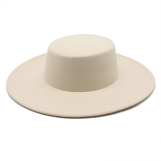 Autumn and winter new cross-border thickened men's and women's hats with 10cm brim, woolen felt flat top hats with wide brims. Autumn and winter new cross-border thickened men's and women's hats with 10cm brim, woolen felt flat top hats with wide brims.