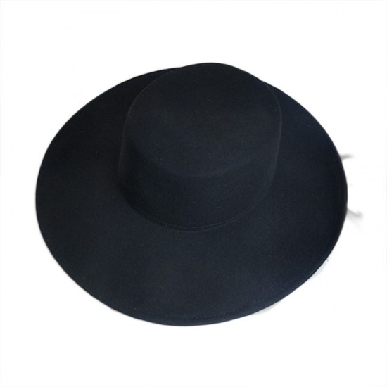 Autumn and winter new cross-border thickened men's and women's hats with 10cm brim, woolen felt flat top hats with wide brims. Autumn and winter new cross-border thickened men's and women's hats with 10cm brim, woolen felt flat top hats with wide brims.
