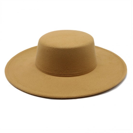 Autumn and winter new cross-border thickened men's and women's hats with 10cm brim, woolen felt flat top hats with wide brims. Autumn and winter new cross-border thickened men's and women's hats with 10cm brim, woolen felt flat top hats with wide brims.
