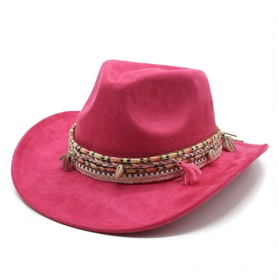 Bohemian European and American style suede western cowboy hat, rolled brim, Tibetan-style jazz hat for ethnic minorities Bohemian European and American style suede western cowboy hat, rolled brim, Tibetan-style jazz hat for ethnic minorities