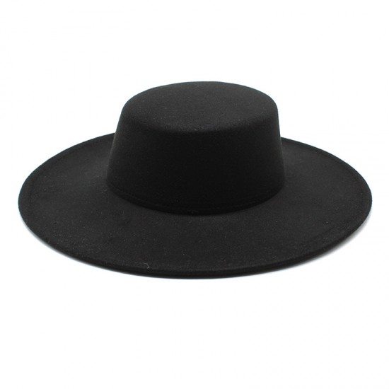 Autumn and winter new cross-border thickened men's and women's hats with 10cm brim, woolen felt flat top hats with wide brims. Autumn and winter new cross-border thickened men's and women's hats with 10cm brim, woolen felt flat top hats with wide brims.