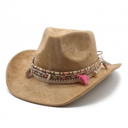 Bohemian European and American style suede western cowboy hat, rolled brim, Tibetan-style jazz hat for ethnic minorities Bohemian European and American style suede western cowboy hat, rolled brim, Tibetan-style jazz hat for ethnic minorities